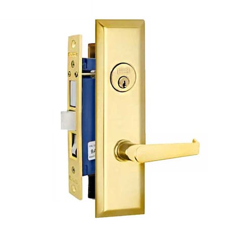 Marks New Yorker Polished Brass Right Hand Mortise Entry Lock Set, Screwless Lever Thru-Bolted Lock MRK-9NY92A-3-RH